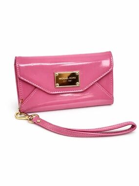 Michael Kors Dusty Pink Patent Leather Compact Wristlet Wallet Cell Phone Case